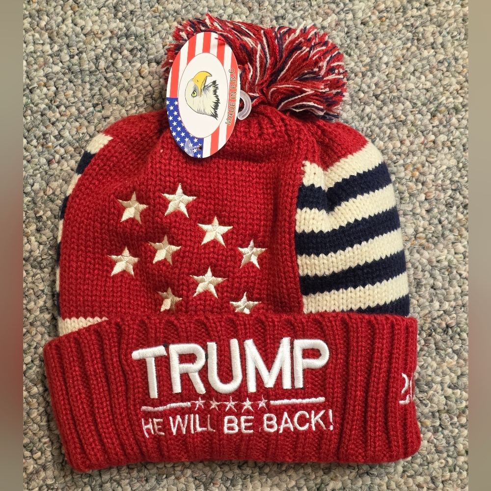 Trump 2024 HE WILL BE BACK! Embroidered Plush Beanie NWT